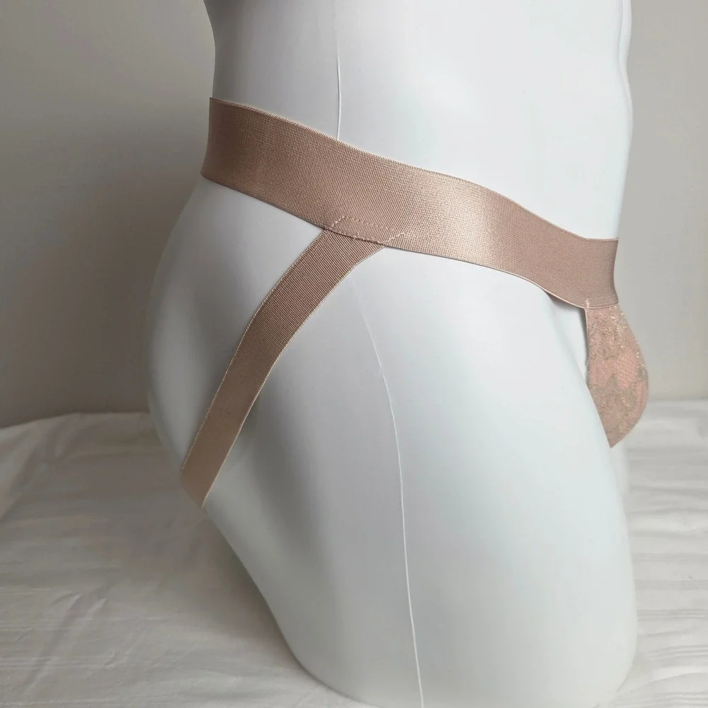 Cosabella Men's Luxury Italian Metallic Lace Jockstrap Camel Gold M
